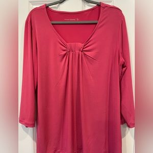 Susan Graver Liquid Knit  Long Sleeve Top Round Neck Rutched  Details Pink Large